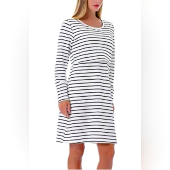 Maternity/Nursing, Size L, White & Navy Dress - Picture 2 of 5